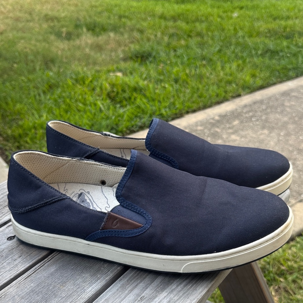 OluKai Navy Canvas Slip-On Loafers